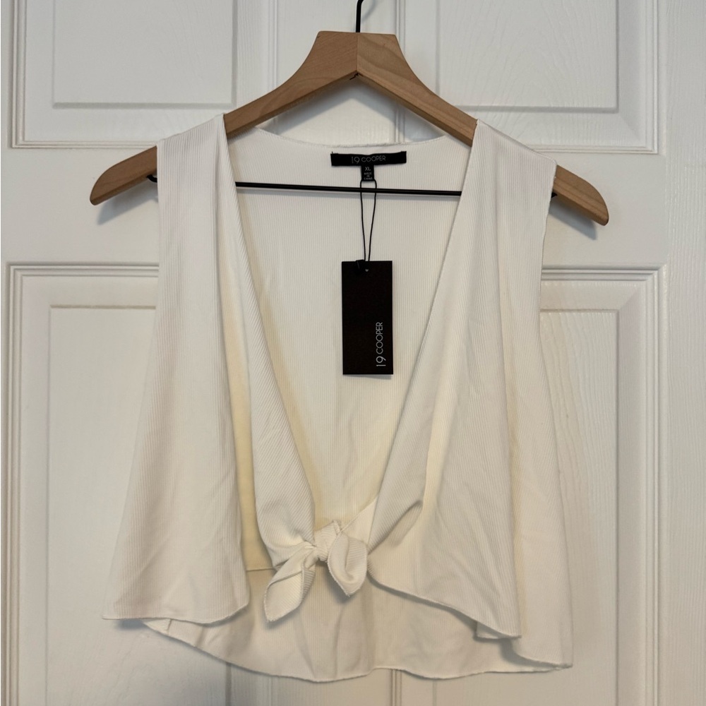 19 COOPER Tie Front‎ Shrug Ribbed Open Cardigan Top White Size XL NWT